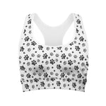 Grey Animal Paw Pattern Print Women's Sports Bra