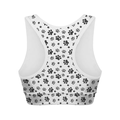 Grey Animal Paw Pattern Print Women's Sports Bra