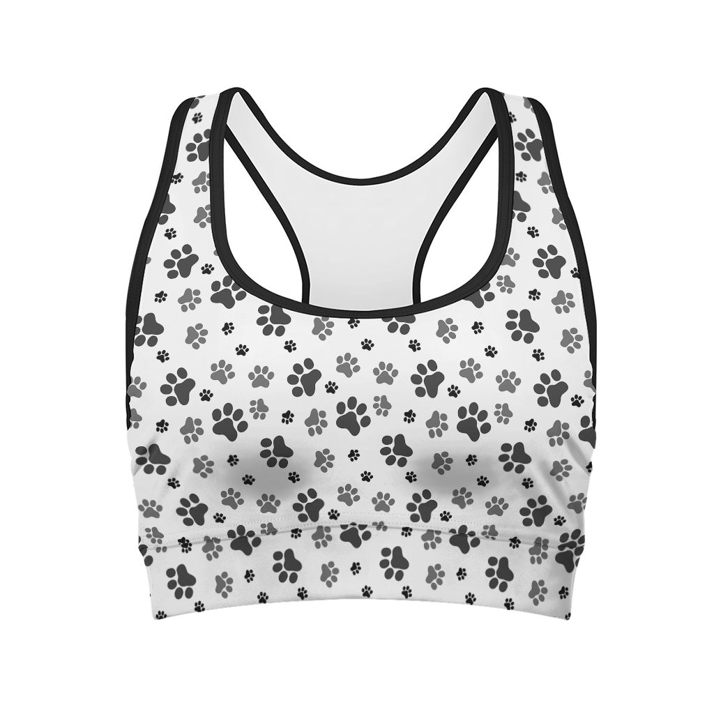 Grey Animal Paw Pattern Print Women's Sports Bra