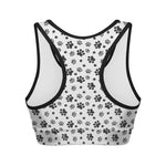 Grey Animal Paw Pattern Print Women's Sports Bra