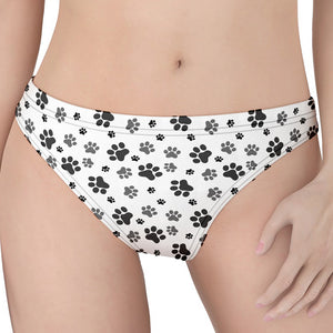 Grey Animal Paw Pattern Print Women's Thong