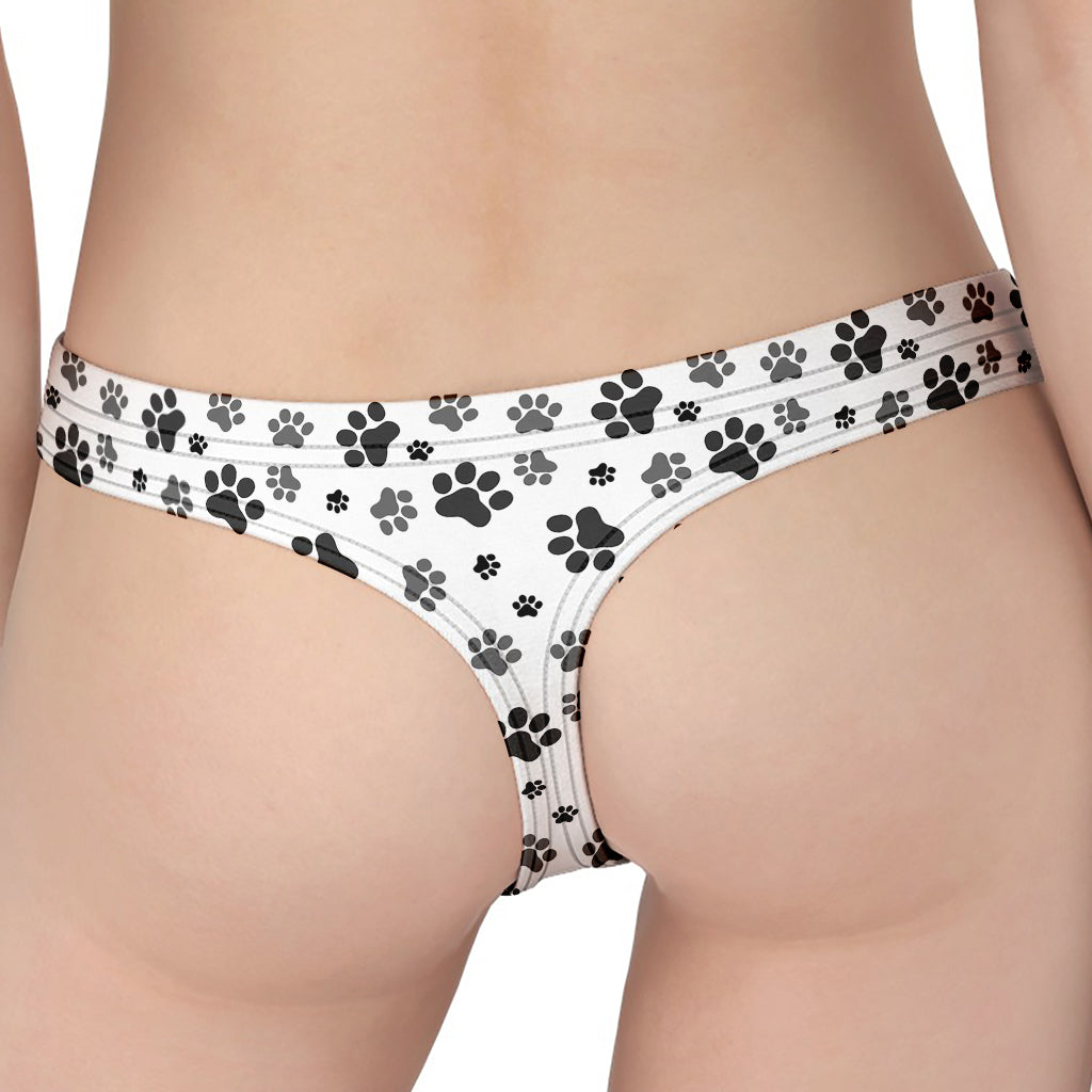 Grey Animal Paw Pattern Print Women's Thong