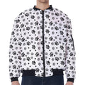 Grey Animal Paw Pattern Print Zip Sleeve Bomber Jacket