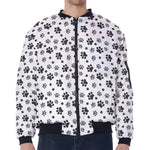 Grey Animal Paw Pattern Print Zip Sleeve Bomber Jacket