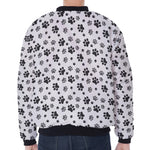 Grey Animal Paw Pattern Print Zip Sleeve Bomber Jacket