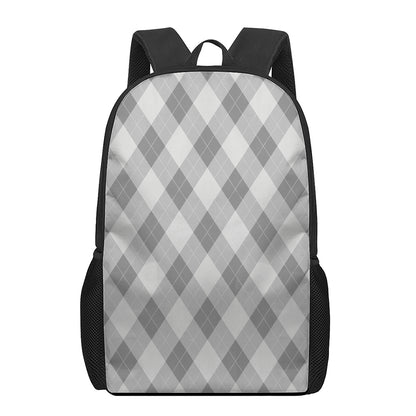 Grey Argyle Pattern Print 17 Inch Backpack