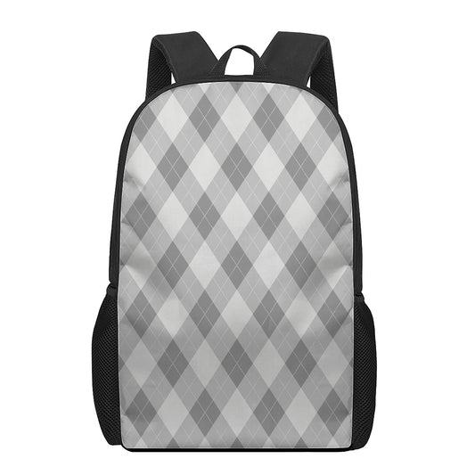 Grey Argyle Pattern Print 17 Inch Backpack