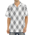 Grey Argyle Pattern Print Aloha Shirt