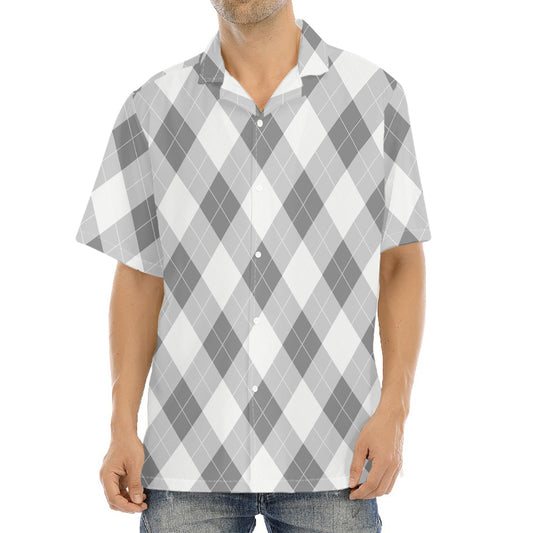 Grey Argyle Pattern Print Aloha Shirt