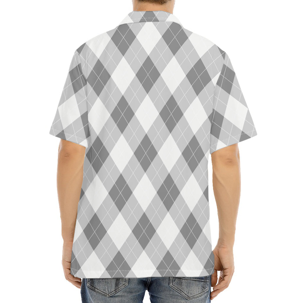 Grey Argyle Pattern Print Aloha Shirt
