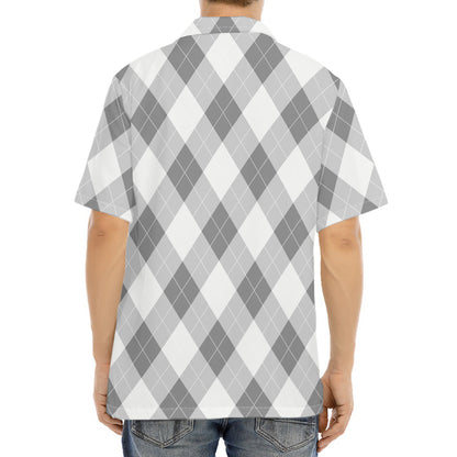Grey Argyle Pattern Print Aloha Shirt
