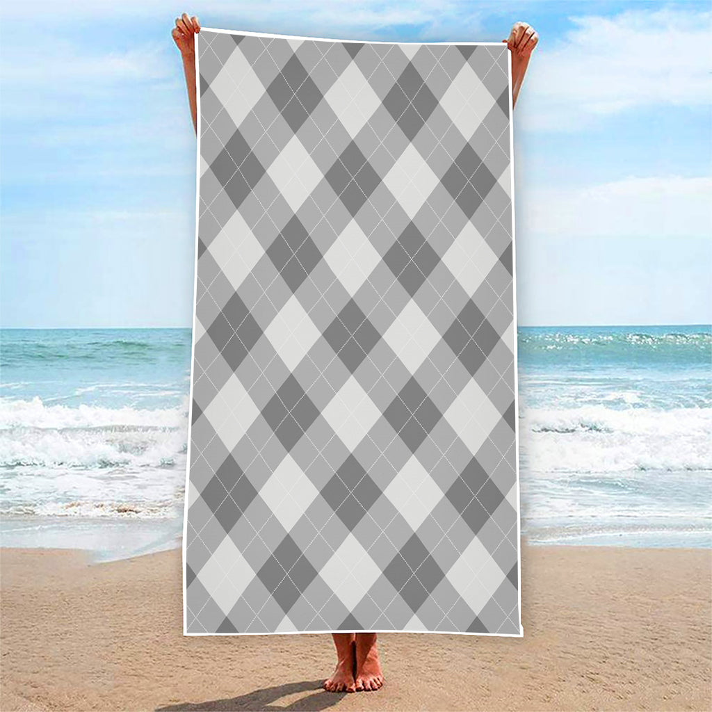 Grey Argyle Pattern Print Beach Towel