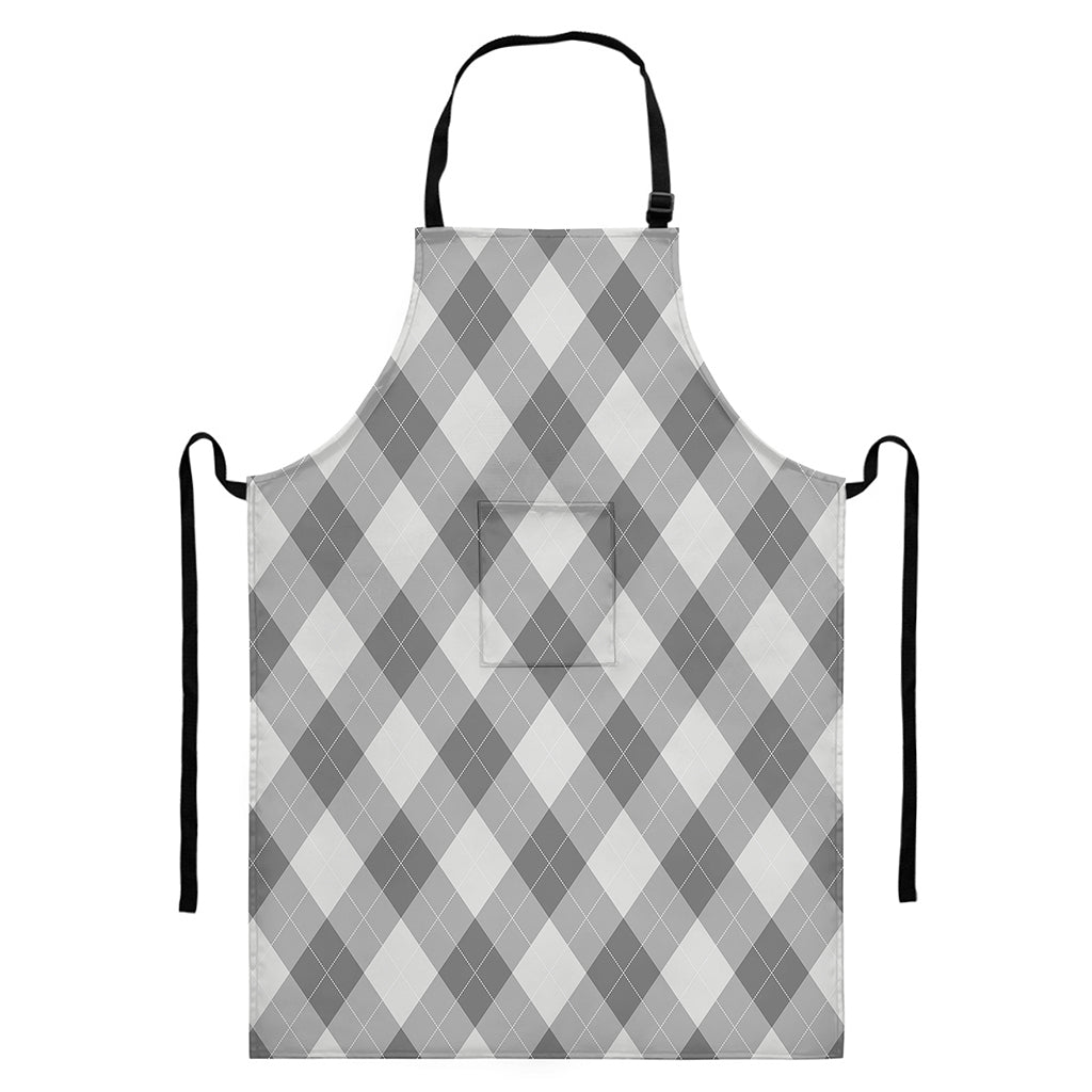 Grey Argyle Pattern Print Bib Apron With Pocket