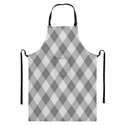 Grey Argyle Pattern Print Bib Apron With Pocket