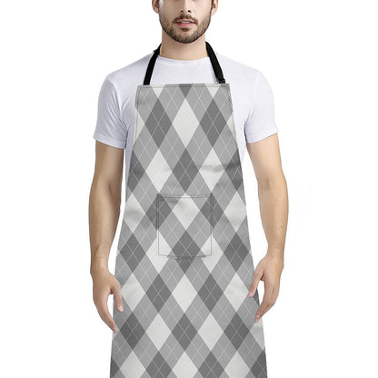 Grey Argyle Pattern Print Bib Apron With Pocket