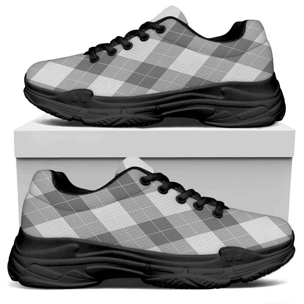 Grey Argyle Pattern Print Black Chunky Shoes