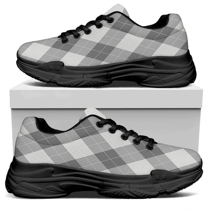 Grey Argyle Pattern Print Black Chunky Shoes