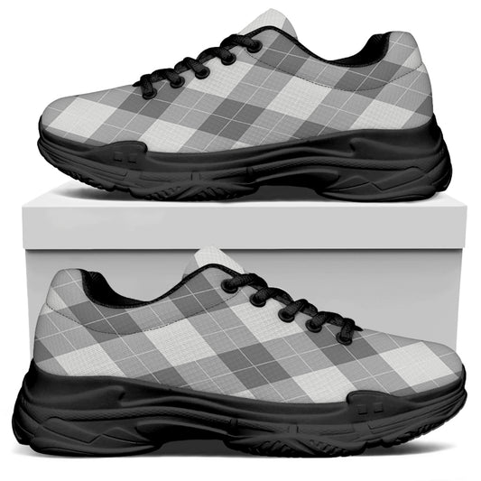 Grey Argyle Pattern Print Black Chunky Shoes