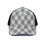 Grey Argyle Pattern Print Black Mesh Trucker Cap
