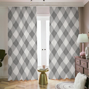 Grey Argyle Pattern Print Blackout Pencil Pleat Curtains