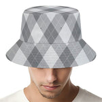 Grey Argyle Pattern Print Bucket Hat
