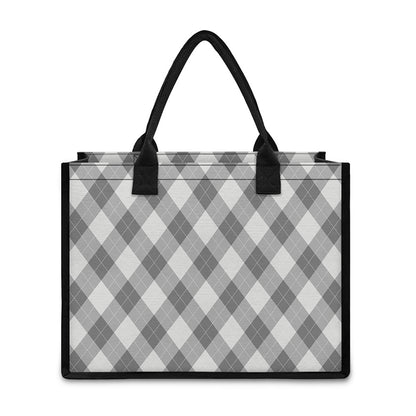 Grey Argyle Pattern Print Canvas Tote Bag
