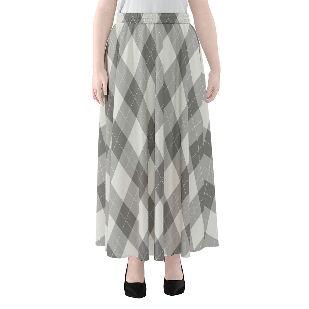 Grey Argyle Pattern Print Chiffon Maxi Skirt