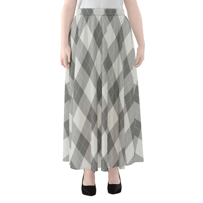 Grey Argyle Pattern Print Chiffon Maxi Skirt
