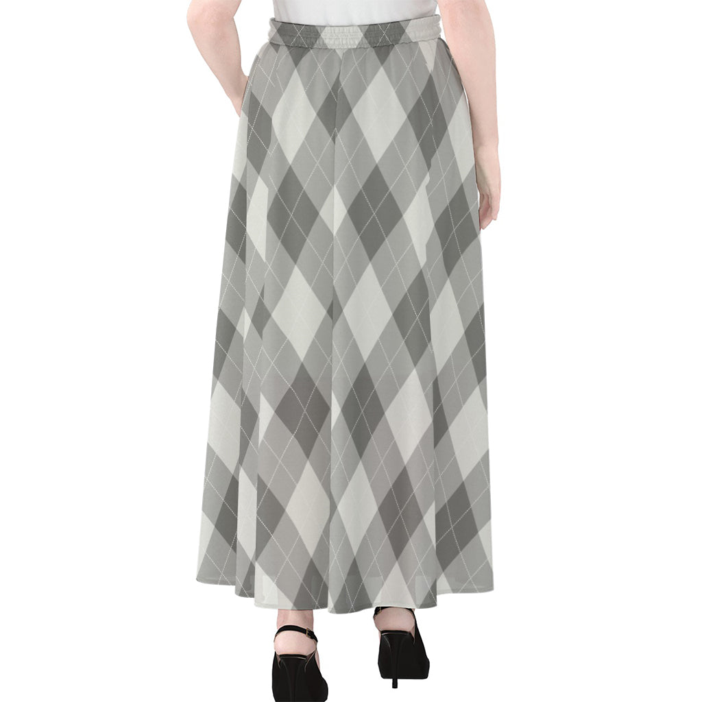 Grey Argyle Pattern Print Chiffon Maxi Skirt