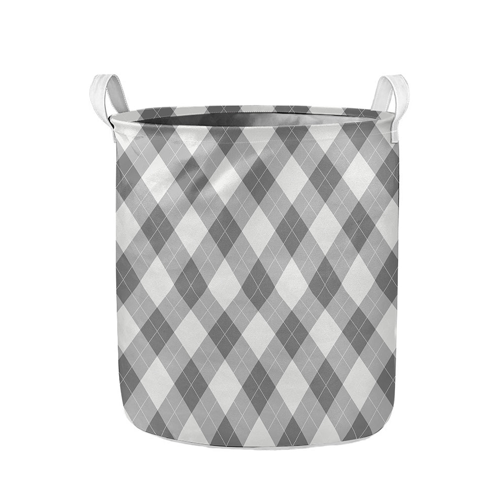 Grey Argyle Pattern Print Collapsible Laundry Basket