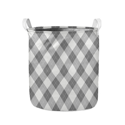 Grey Argyle Pattern Print Collapsible Laundry Basket