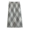 Grey Argyle Pattern Print Cotton Front Slit Maxi Skirt