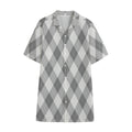 Grey Argyle Pattern Print Cotton Hawaiian Shirt