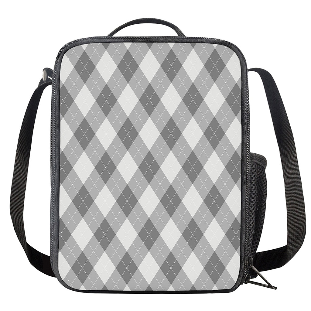 Grey Argyle Pattern Print Crossbody Lunch Bag