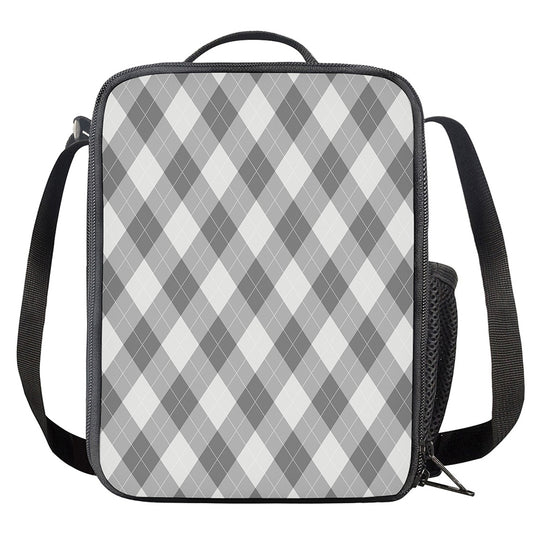 Grey Argyle Pattern Print Crossbody Lunch Bag