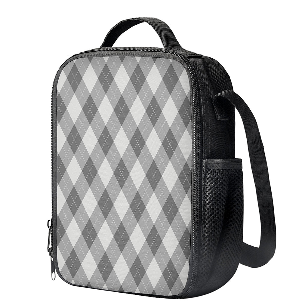 Grey Argyle Pattern Print Crossbody Lunch Bag