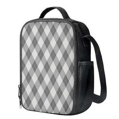Grey Argyle Pattern Print Crossbody Lunch Bag