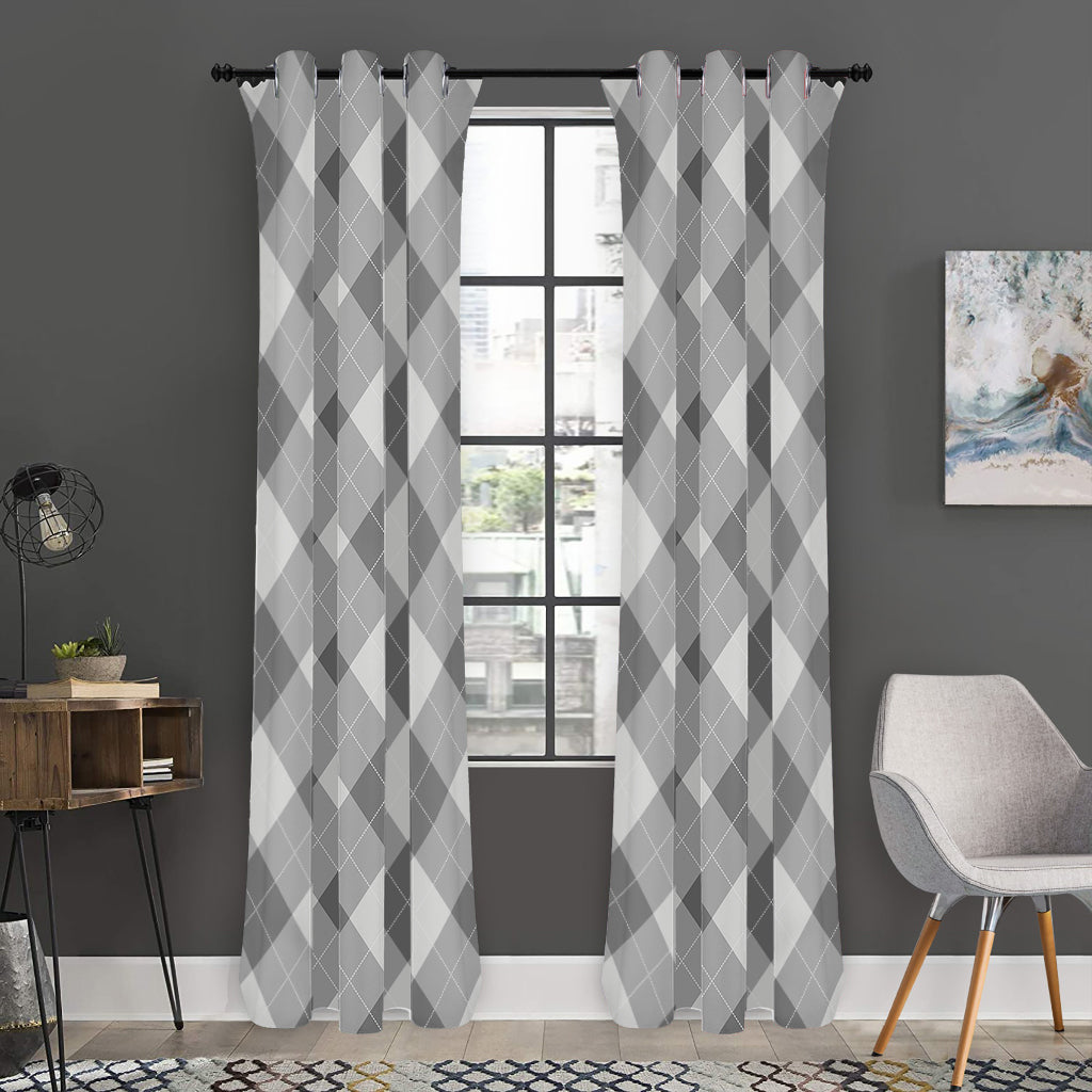 Grey Argyle Pattern Print Curtain