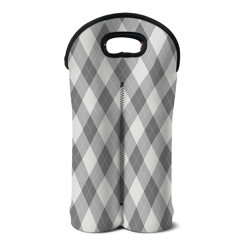 Grey Argyle Pattern Print Double Neoprene Wine Tote