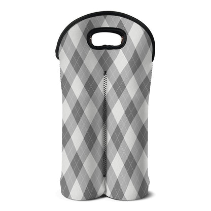Grey Argyle Pattern Print Double Neoprene Wine Tote