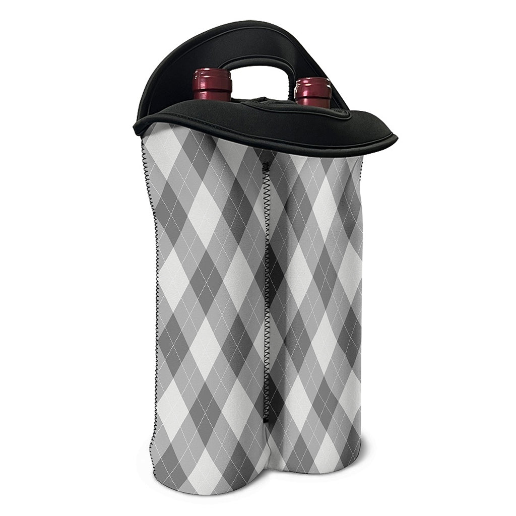 Grey Argyle Pattern Print Double Neoprene Wine Tote