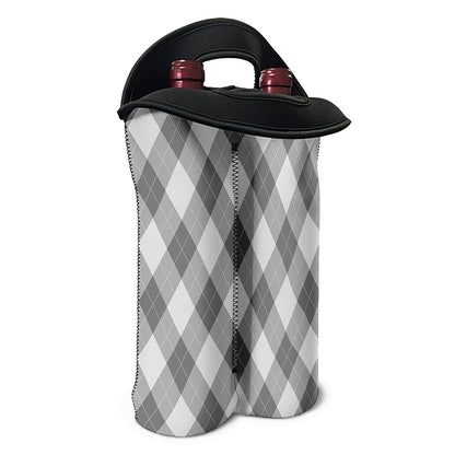 Grey Argyle Pattern Print Double Neoprene Wine Tote