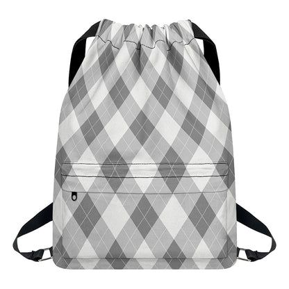 Grey Argyle Pattern Print Drawstring Backpack