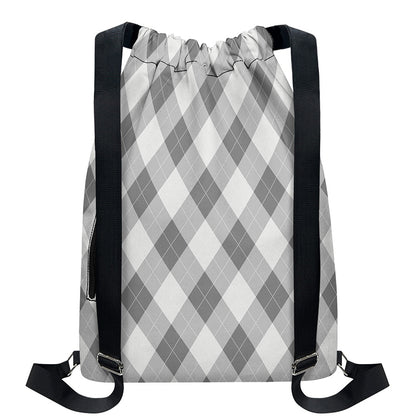 Grey Argyle Pattern Print Drawstring Backpack