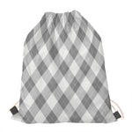 Grey Argyle Pattern Print Drawstring Bag