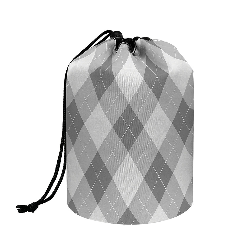 Grey Argyle Pattern Print Drawstring Makeup Bag
