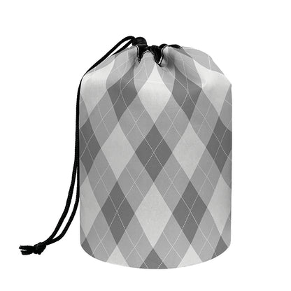 Grey Argyle Pattern Print Drawstring Makeup Bag