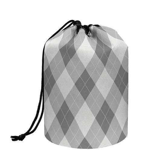 Grey Argyle Pattern Print Drawstring Makeup Bag