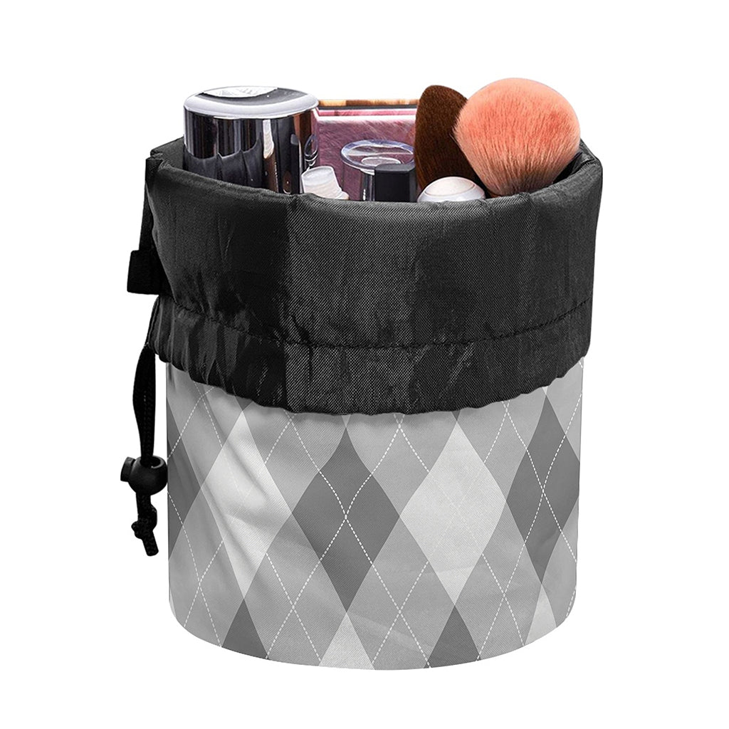 Grey Argyle Pattern Print Drawstring Makeup Bag