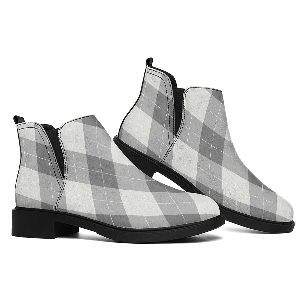 Grey Argyle Pattern Print Flat Ankle Boots